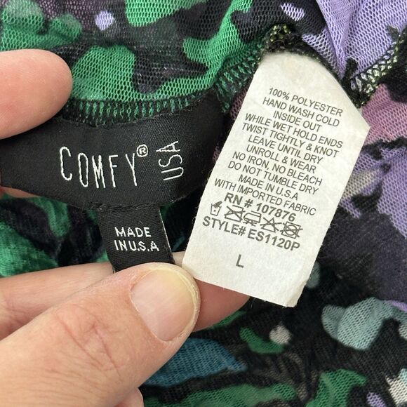 Comfy USA Semi Sheer Mesh Side Tie Top Large Watercolor Floral Art to Wear Layer - Picture 10 of 10